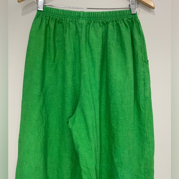 Green Lagenlook wide leg flare asymmetrical hem ankle pull on pants medium - Picture 7 of 10